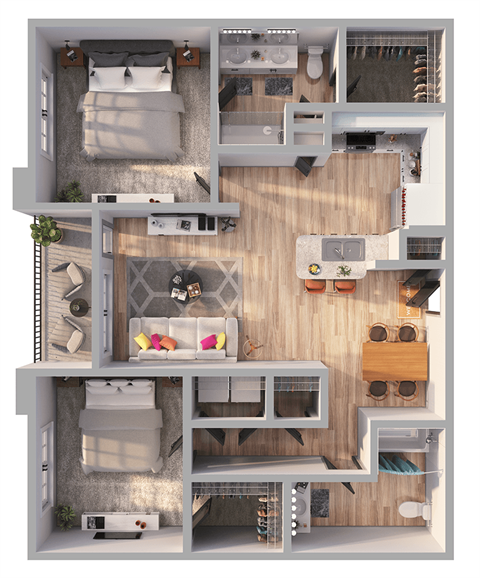 Floor plan for 2 beds, 2 baths, 1150 sqft